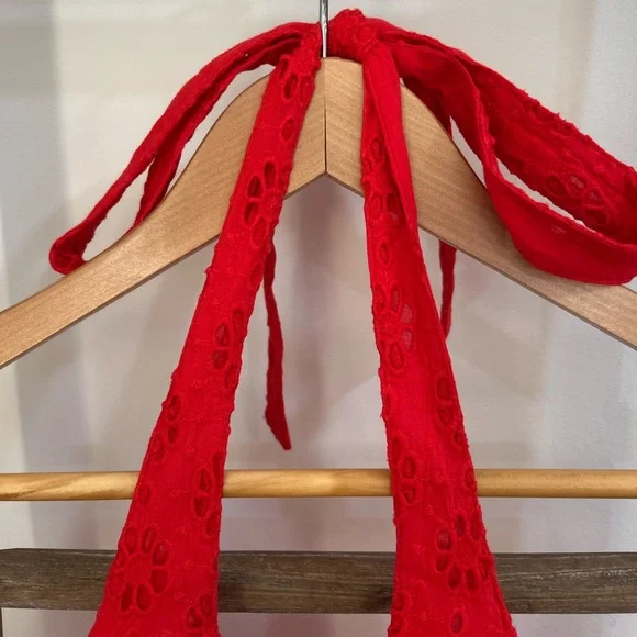 Free People Embroidered Halter Trevi Eyelet Mini Dress Red Women M NWT Boho - Picture 3 of 9